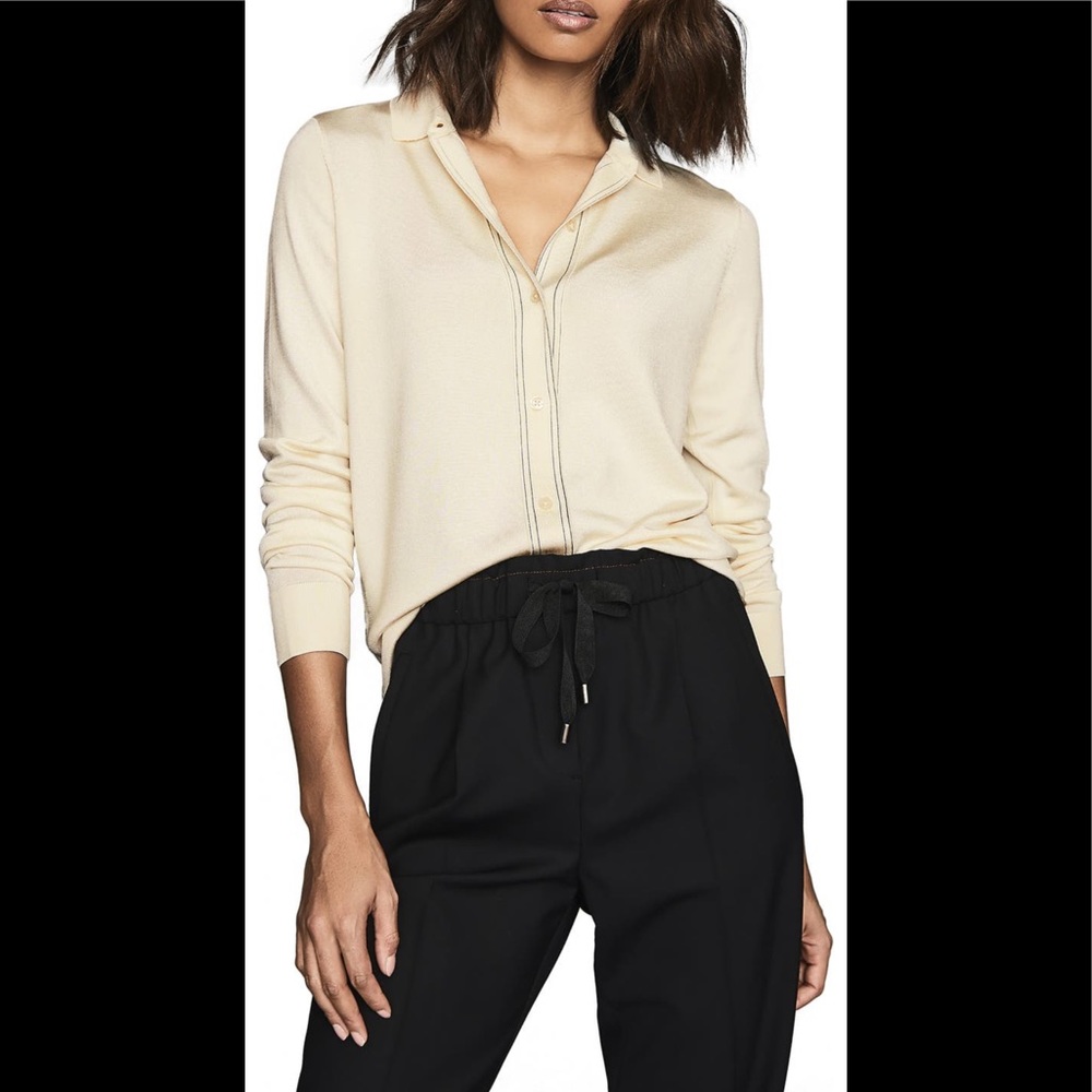 REISS NWT Ida Knit Button-Up Top SIZE Large Color: Ivory
